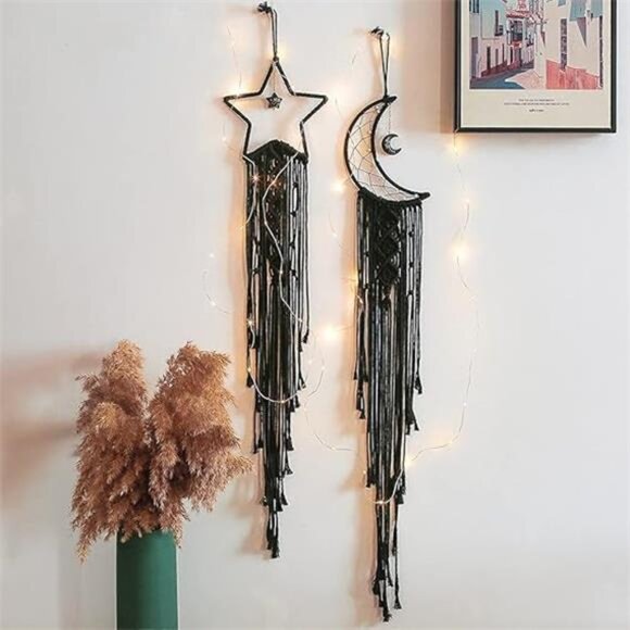Star Moon Macrame Wall Pediments, Star Moon Dream Catcher, Boho Decor - Picture 14 of 14